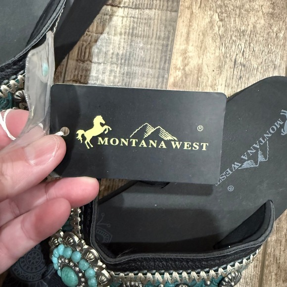 Montana West Womens Black Turquoise Concho Western Platform Flip Flops  Size 8 - Picture 5 of 6